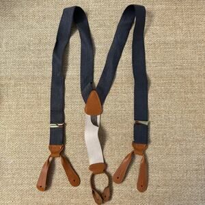 Trafalgar Suspenders Cream Navy Gray Leather Button On Braces USA Made